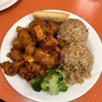 Orange Chicken · Big chunks of chicken lightly breaded, fried until crispy, and cooked in a spicy orange flav...