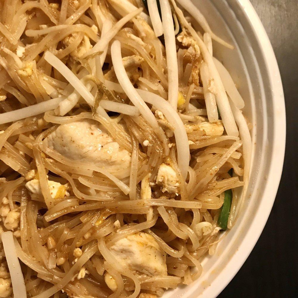 Pad Thai · Sauteed thin rice noodles with egg, bean sprouts, scallion and crushed peanuts in a tamarind sauce.