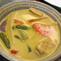 Green Curry · Hot and light sweet curry in the mixed of coconut milk, eggplants, bamboo shoots, string bea...