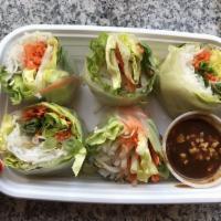 Fresh Summer Roll · Lettuce, basil, carrots, scallions and thin noodle wrapped in rice paper served with house s...