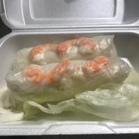 Thai Spring Rolls · 2 pieces. Choice of shrimp or tofu with hint of rice noodles and Thai peanut sauce.
