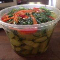 Cucumber Salad · Fresh cucumber and carrots with a light sweet and sour dressing.