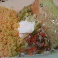 Chimichanga · Deep fried burrito filled with your choice of meat, rice, black beans, and shredded cheese. ...