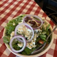 Mediterranean Salad · Romaine lettuce, cucumbers, tomatoes, Kalamata olives, feta cheese, red onion, vinaigrette d...