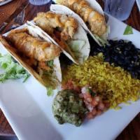 Fish Tacos · Lightly fried haddock, fresh pico de gallo, shredded lettuce and julienned granny smith appl...