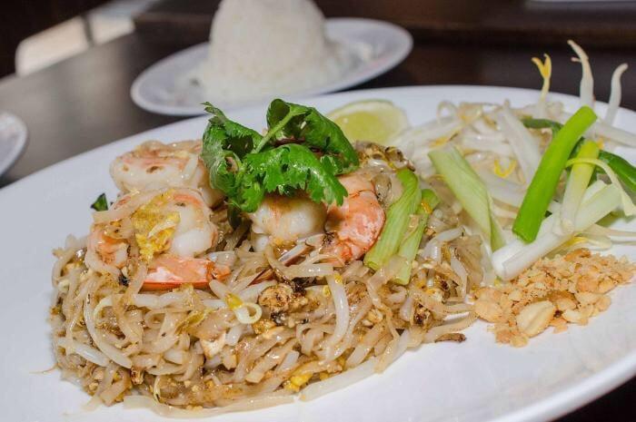 Pad Thai · Rice noodle stir fried with eggs, scallion, peanuts and bean sprouts.