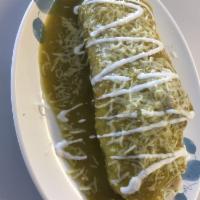 Wet Burrito · Verde o rojo. Choice of meat smothered in green or red sauce.