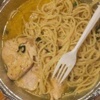 Chicken Piccata · Lemon sauce, capers and pasta oil and garlic and pasta marinara.