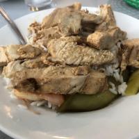 Chicken Shawarma · Marinated chicken, thinly sliced, served with garlic sauce. Includes your choice of soup or ...