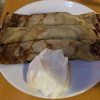 Blintzes · Folded crepes, choice of cheese, mushroom and meat.