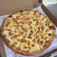 Buffalo Chicken Pizza · Fried Buffalo chicken with ranch sauce for base or red sauce.