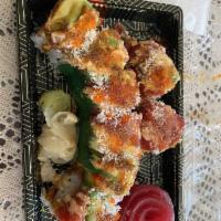 Garden State Special Roll · Shrimp tempura and cucumber, topped with spicy tuna, avocado, eel sauce, spicy mayo, crunch,...