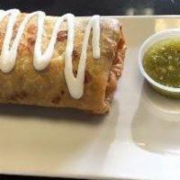 Chimichanga · Your choice of meat, rice, refried beans, and pico de gallo.