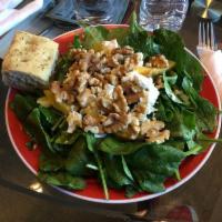 Popeye Salad · Baby spinach, walnuts, fresh goat cheese, and orange segments tossed in a home made balsamic...