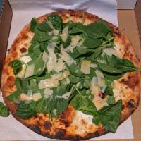 Popeye's White Pizza Napoletana · Ricotta, parmigiano, mozzarella, fresh raw spinach and extra virgin olive oil.