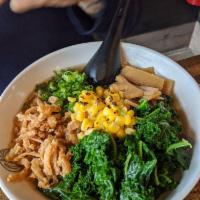 Shoyu Miso Ramen · Vegetable broth with bean sprout, kale, bamboo shoots, fried onion, fried corn and scallions...