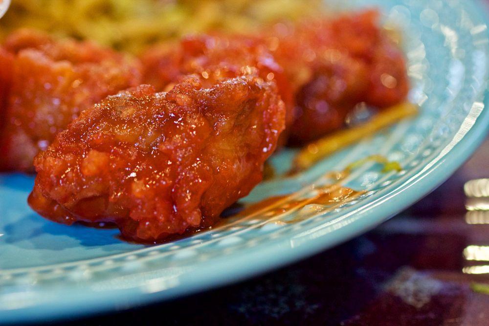 Sweet and Sour Pork · Battered pork in sweet and sour sauce.