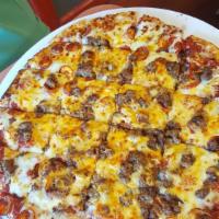 Harvest Moon Pizza · Signature forte pizza sauce, with your choice of 2 toppings with a blend of 5 cheeses - mozz...