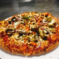 Gyro Pizza · Signature Forte Pizza Sauce, Gyro meat , Red onions, fresh garlic , black olives, tomatoes ,...