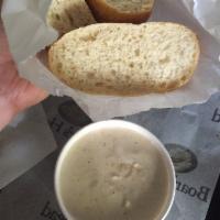 Clam Chowder Soup. · A thick hearty soup consisting of clams, potatoes, onions within a milk or cream base 