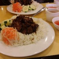 Cubed Beef Over Rice · 