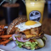 Bison Burger · 1/2lb bison patty, low fat cheddar, lettuce, tomato, grilled onion, low cal thousand island,...
