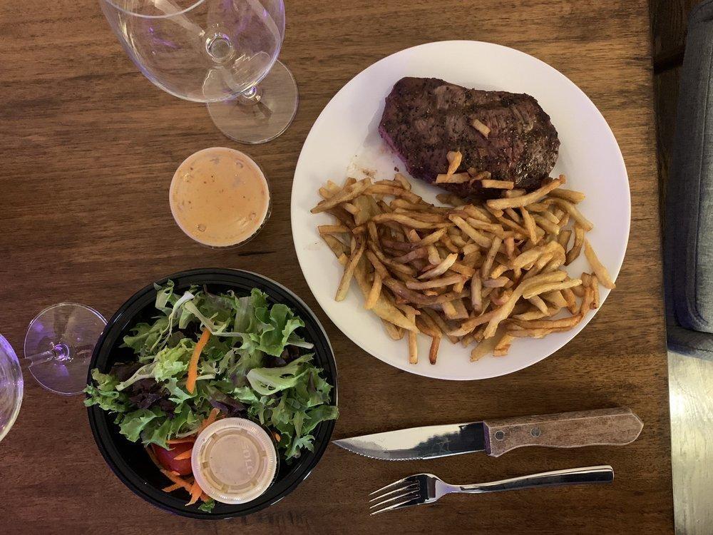 New York Shell Steak · Served with French Fries and Organic Salad.
