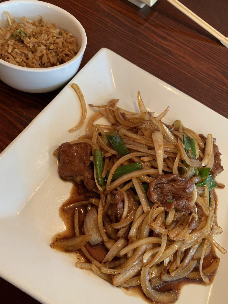 Mongolian Beef Plate · Flank steak, onions and on a bed of homemade spinach noodles. Choose white or brown rice or $1 extra fried rice instead of noodles.