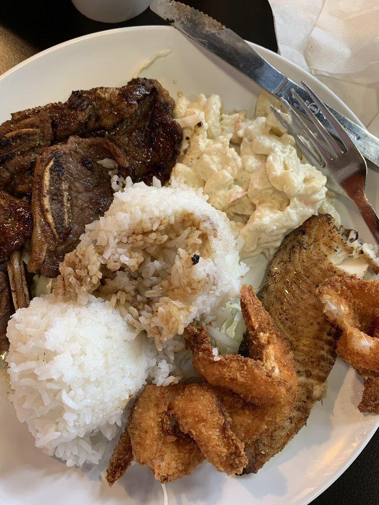 Seafood Combo · Freshly fried shrimp, Island fish fillet, and choice of 1 BBQ item: chicken, beef, or beef rib.