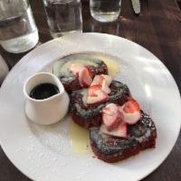 Red Velvet French Toast · cream cheese frosting, fresh strawberries, crème anglaise
