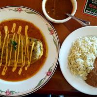 Chile Relleno · Roasted poblano pepper and panela cheese served over Rosa sauce, laced with a chipotle aioli.