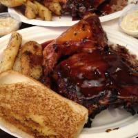 Gemato's Wood Pit Combo · A combination of BBQ chicken, ribs, and BBQ pork or beef brisket. Please include type of pot...