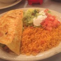 Fajita Quesadilla · Delicious quesadilla choice of grilled chicken, grilled steak, or shrimp cooked with onions,...