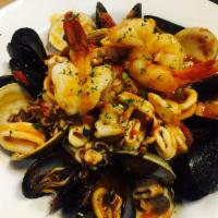 Linguine Pescatore · Shrimp, clams, calamari and mussels in light marinara sauce.