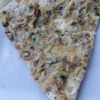 White Clam Pie Pizza · Clams, fresh mozzarella, garlic and a touch of olive oil.