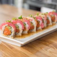 Sexy Roll · Spicy tuna, shrimp, tuna, cucumber, scallions and soy-mustard dressing.