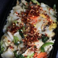 Kee Mao Noodles · Wide rice noodles stir-fried with eggs, carrots, broccoli, cabbage, tomatoes, bell pepper, w...