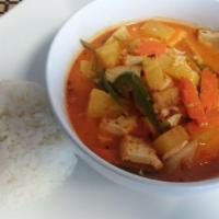 Red Curry · Bamboo shoot, basil, carrots, jalapenos, and meat of choice