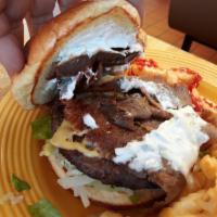 Gyros Burger · Hamburger patty with gyro meat.