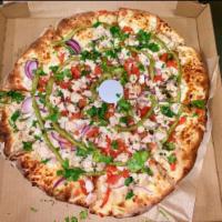Mexican Pizza · Pico de gallo, mozzarella, spicy lime chicken breast, red onions, avocado, sour cream, green...