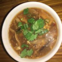 Hot Sour Soup · Homemade spicy tofu soup with veggies, no meat 