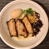 Tonkotsu Original Ramen · Rich pork broth, pork, chashu, kikurage, green onion, dried seaweed, seasoned egg, garlic ch...