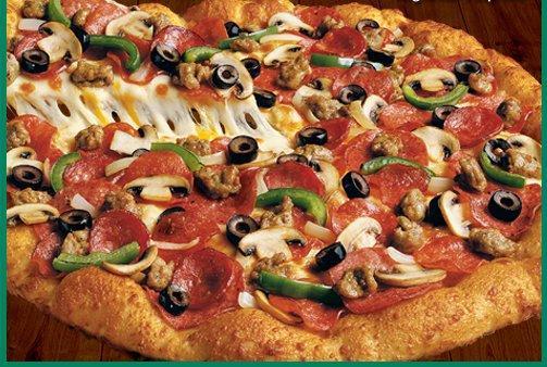 King Arthur's Supreme Pizza · Pepperoni, Italian sausage, salami, linguica, mushrooms, green peppers, yellow onions and black olives on zesty red sauce. 