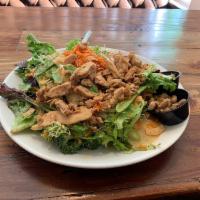 Asian Chicken Salad · Marinated chicken, green apples, candied nuts, snow peas, sprouts, carrots, broccoli, wonton...