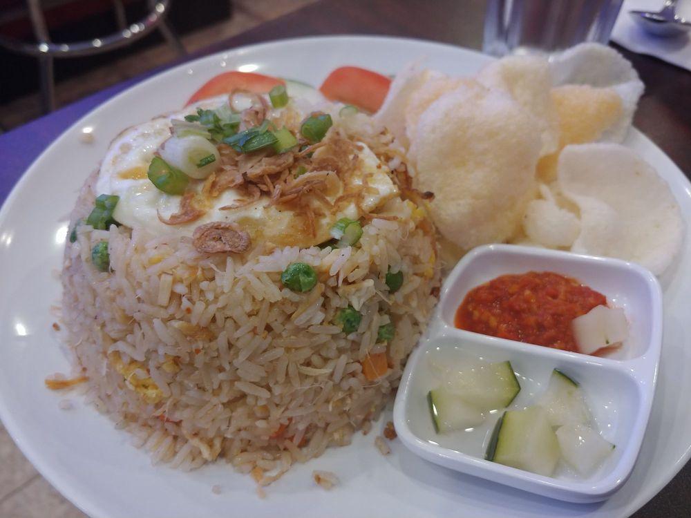 Nasi Goreng Ikan Asin / Salty Fish Fried Rice · Fried rice with salty fish, egg, carrot, green peas, anchovy, fried shallot and scallions.