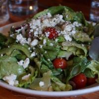 Greek Salad · Vegetarian, gluten-free. Butter lettuce and romaine blend, aged feta, grape tomatoes, green ...