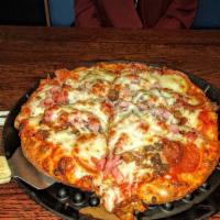 Delia's Meat Lovers Pizza · Pepperoni, Italian sausage, fresh ground beef, gyro, grilled bacon and ham.