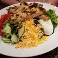 Brown Derby Cobb Salad · Grilled chicken breast, chopped market greens, applewood bacon, egg, avocado, tomatoes, cucu...