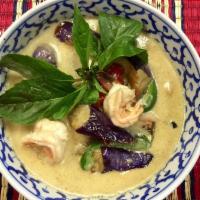 Green Curry · Choice of meat in a special homemade green curry paste, bamboo shoots, bell peppers and coco...