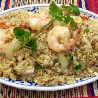 Shrimp Fried Rice · Thai style fried rice with fresh jumbo shrimp, eggs, white and green onions. 